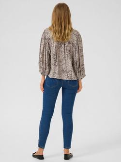 KAFFE KAdebra V-Neck Leopard Print Blouse, Beige/Multi - view 2, Beige/Multi