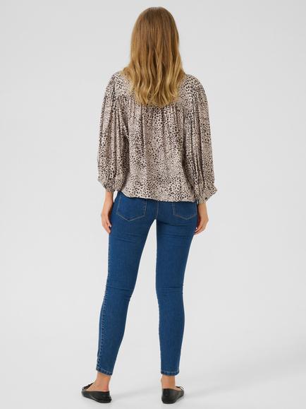 KAFFE KAdebra V-Neck Leopard Print Blouse, Beige/Multi - view 2, Beige/Multi