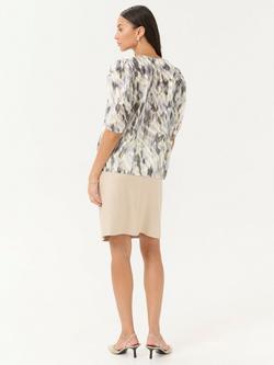 KAFFE Vicki Abstract Tie Neck Blouse, Grey/Multi - view 2, Grey/Multi