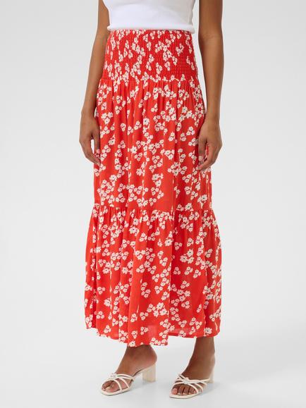 KAFFE Smock Floral Maxi Skirt, Red/Multi, Red/Multi