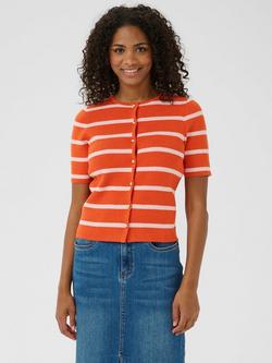 KAFFE Morita Stripe Cardigan, Red/Multi, Red/Multi