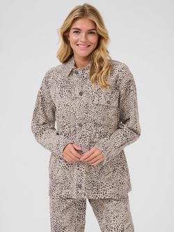 KAFFE KAlisa Cotton Twill Leopard Print Jacket, Beige/Multi, Beige/Multi