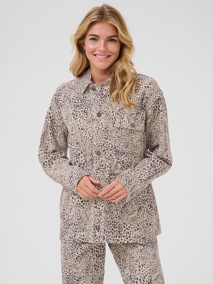 KAFFE KAlisa Cotton Twill Leopard Print Jacket, Beige/Multi, Beige/Multi