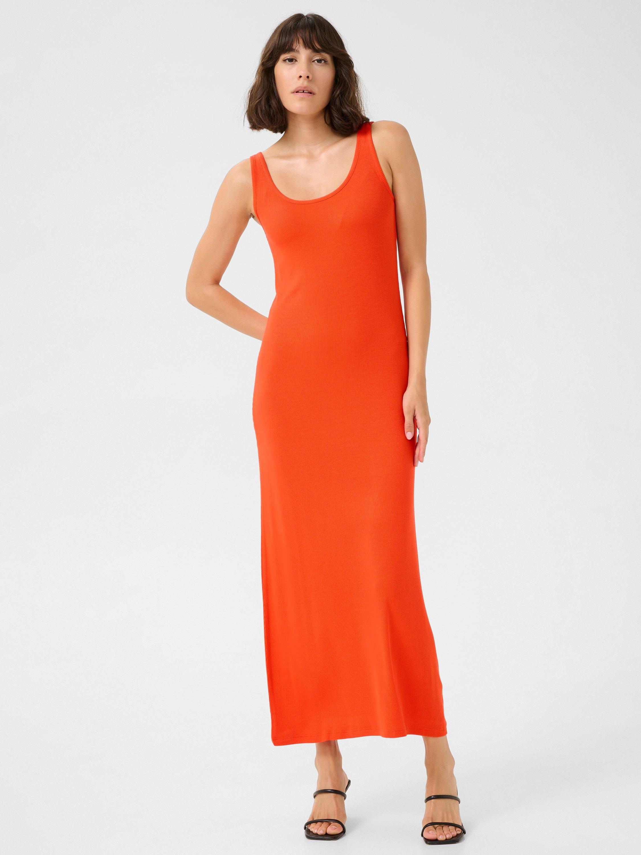 Product image 1 of 5, which shows KAFFE KAcarmin Scoop Neck Sleeveless Jersey Dress, Mid Red, 10|12
