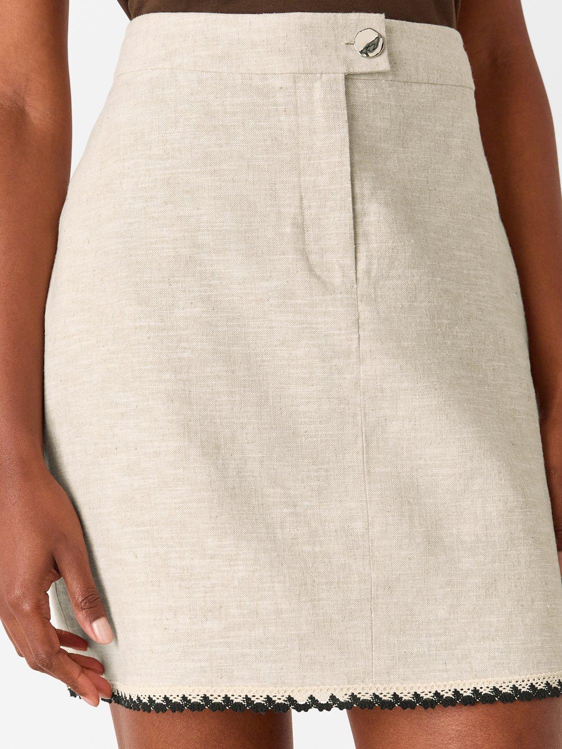 Product image 2 of 6, which shows Whistles Scallop Trim Linen Rich Mini Skirt, Oatmeal, 6