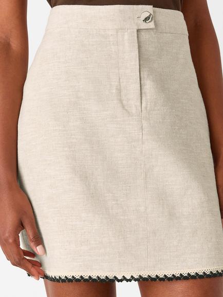 Whistles Scallop Trim Linen Rich Mini Skirt, Oatmeal - view 2, Oatmeal