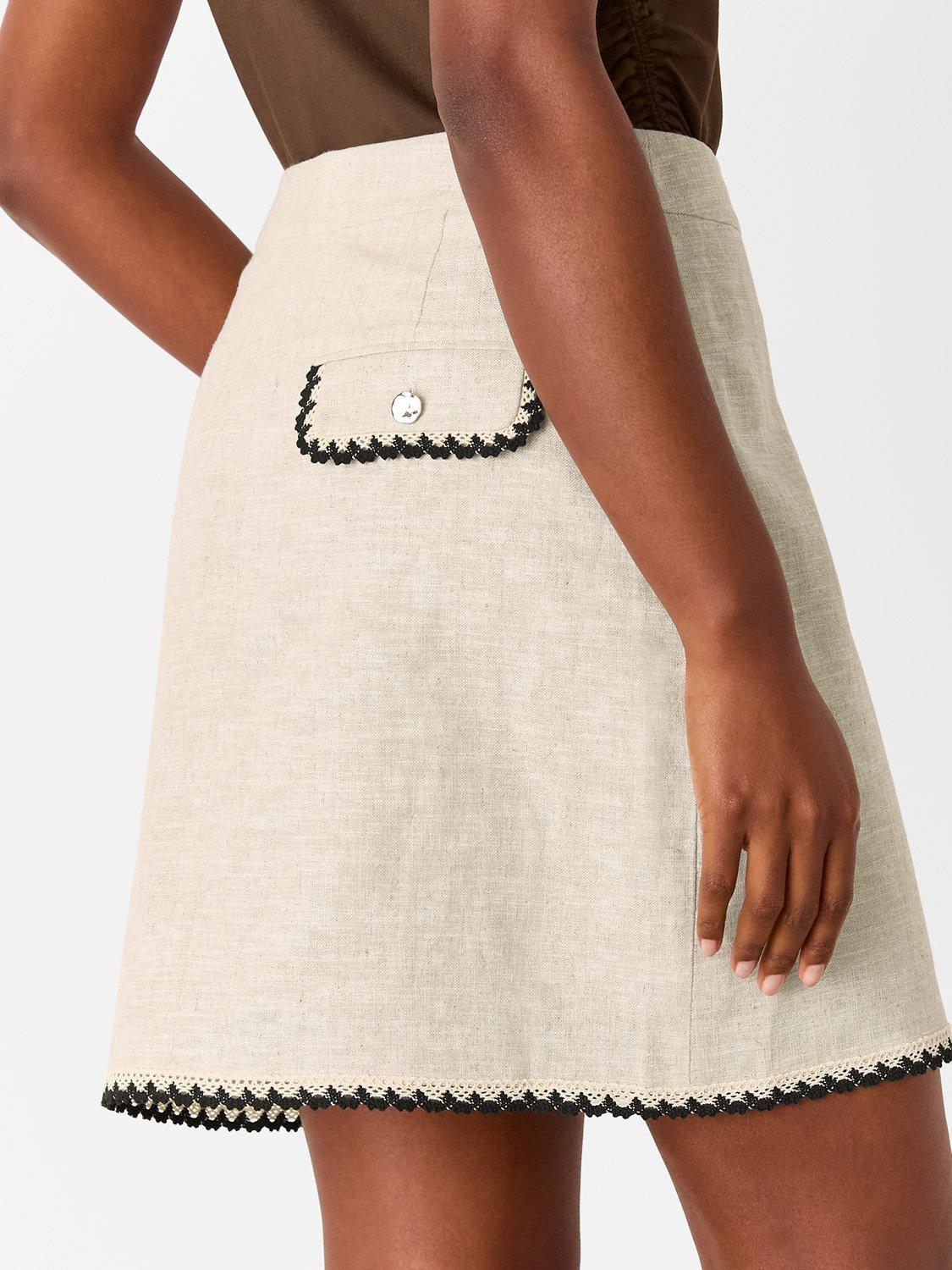 Product image 5 of 6, which shows Whistles Scallop Trim Linen Rich Mini Skirt, Oatmeal, 6