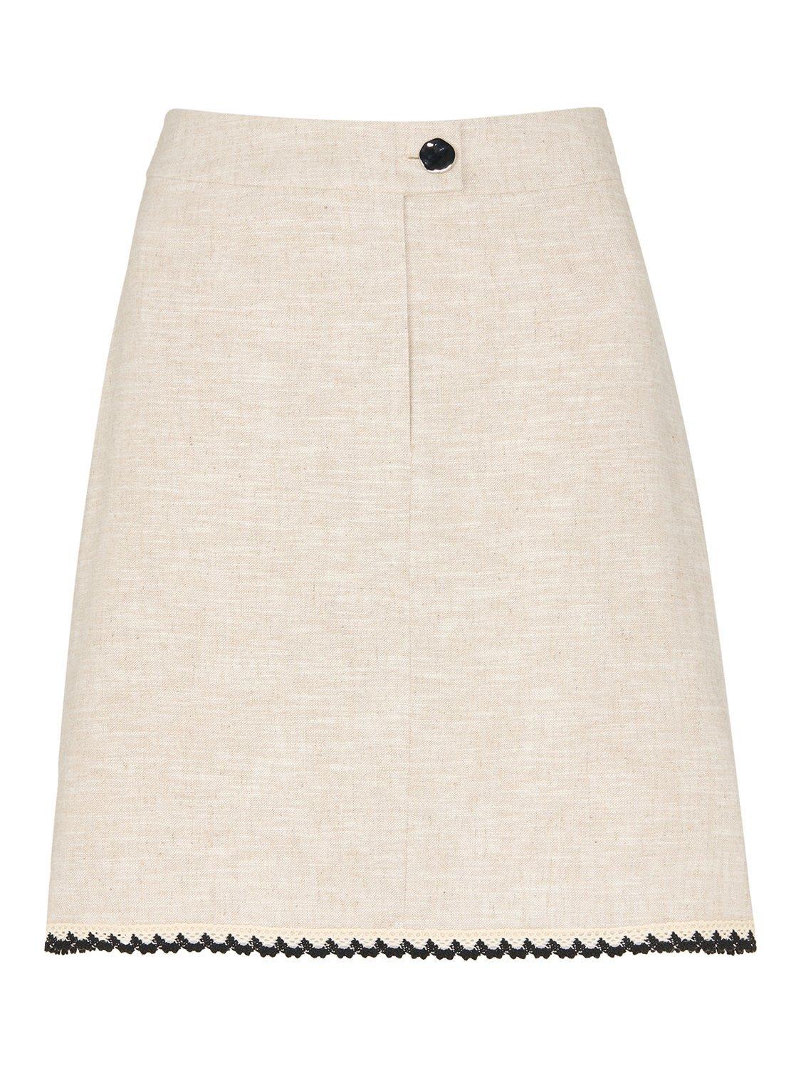 Product image 6 of 6, which shows Whistles Scallop Trim Linen Rich Mini Skirt, Oatmeal, 6