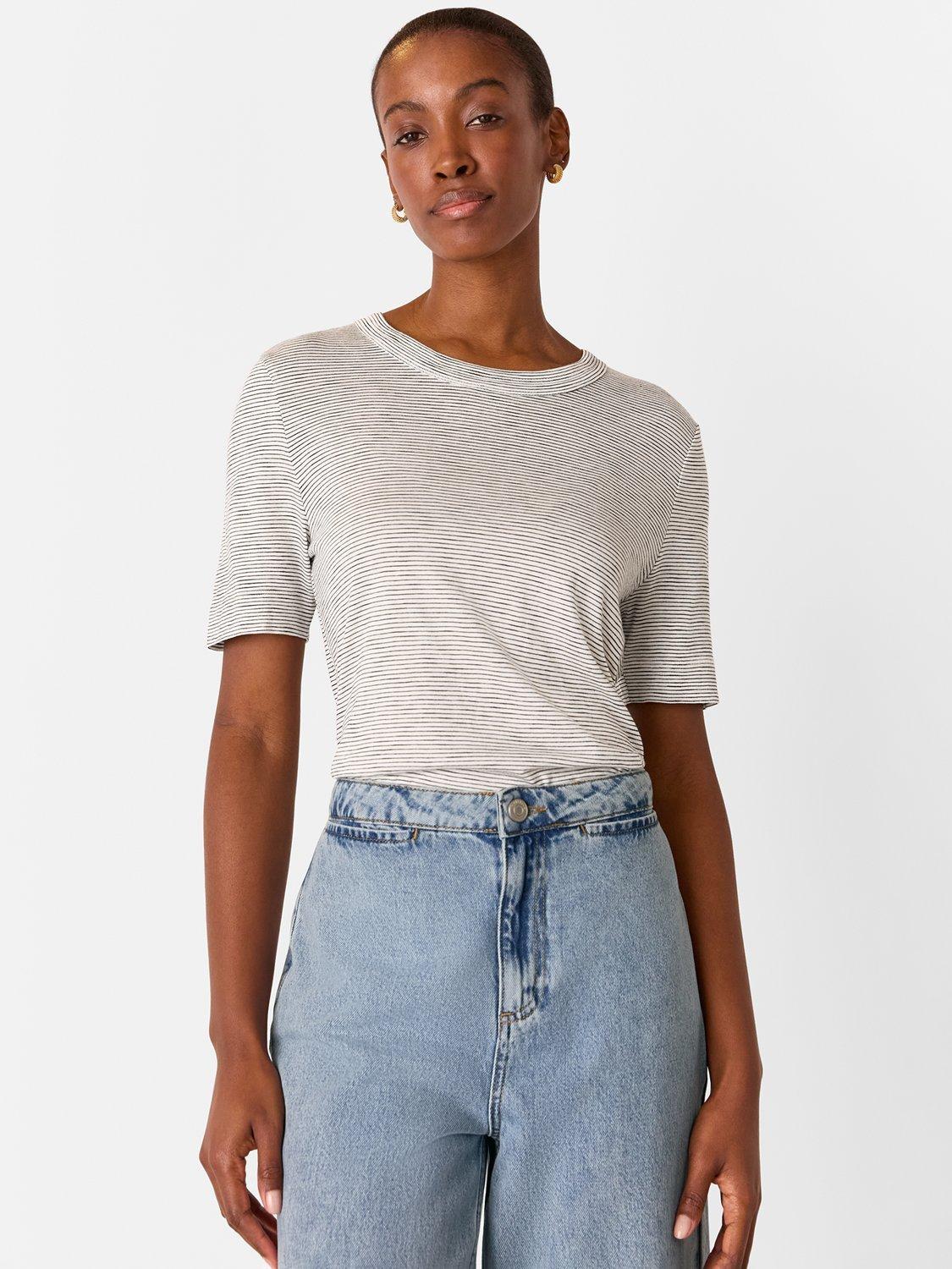Product image 1 of 6, which shows Whistles Rosa Double Trim Stripe T-Shirt, Multi, XS