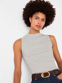 Whistles Stripe High Neck Rib Sleeveless T-Shirt, Ivory/Multi