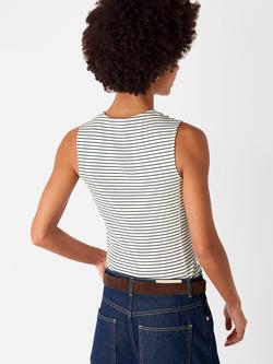 Whistles Stripe High Neck Rib Sleeveless T-Shirt - view 2, Ivory/Multi