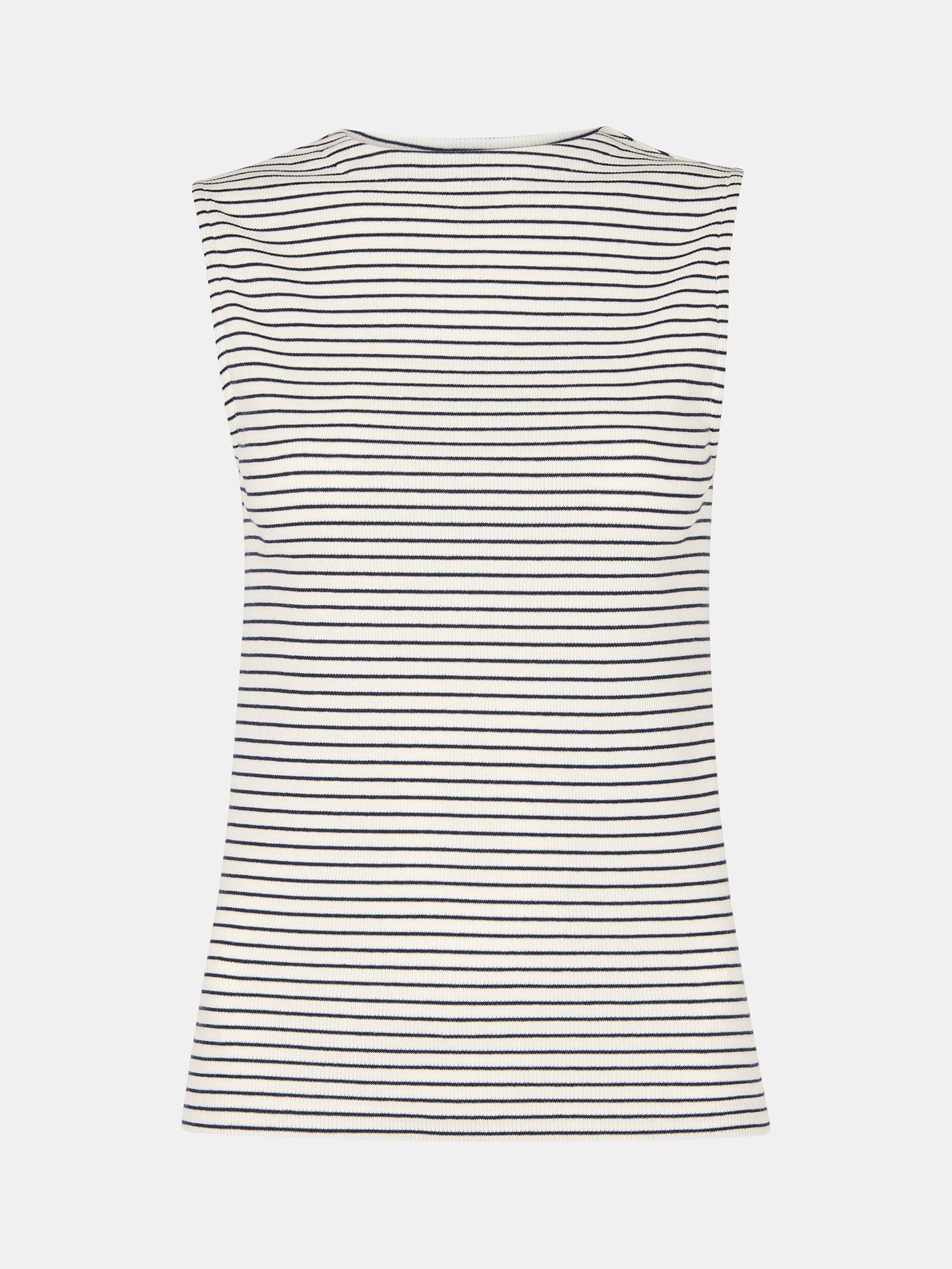 Product image 5 of 5, which shows Whistles Stripe High Neck Rib Sleeveless T-Shirt, Ivory/Multi, 6
