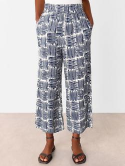 Whistles Hatch Squares Cropped Trousers, Navy/Multi, Navy/Multi