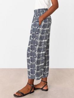 Whistles Hatch Squares Cropped Trousers, Navy/Multi - view 2, Navy/Multi