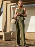 Whistles Lottie Pinstripe Wide Leg Trousers, Khaki/Multi