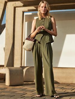 Whistles Lottie Pinstripe Wide Leg Trousers, Khaki/Multi, Khaki/Multi