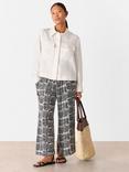 Whistles Petite Hatch Squares Print Wide Leg Trousers, Navy/Multi