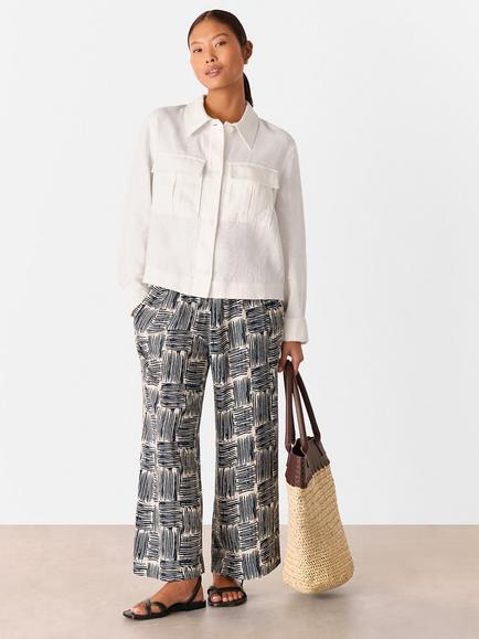 Whistles Petite Hatch Squares Print Wide Leg Trousers, Navy/Multi, Navy/Multi