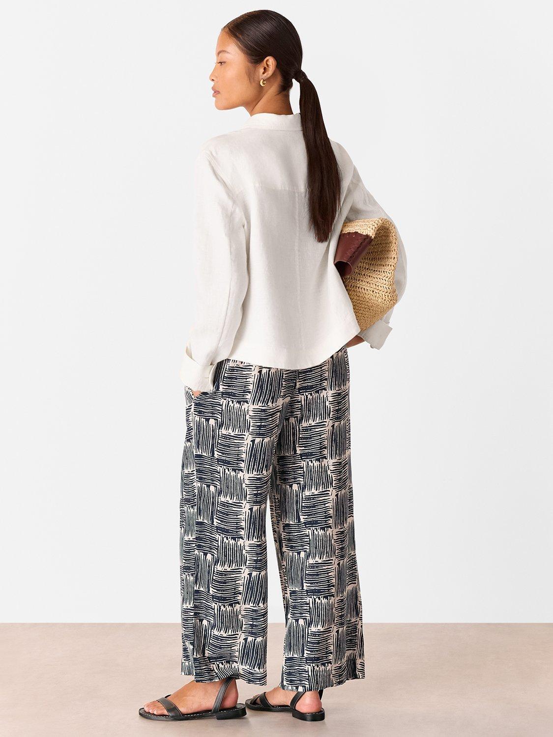 Product image 2 of 6, which shows Whistles Petite Hatch Squares Print Wide Leg Trousers, Navy/Multi, 6