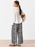 Whistles Petite Hatch Squares Print Wide Leg Trousers, Navy/Multi