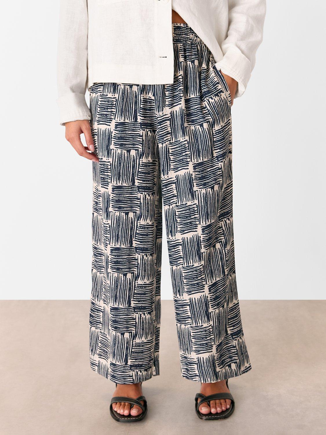 Product image 4 of 6, which shows Whistles Petite Hatch Squares Print Wide Leg Trousers, Navy/Multi, 6