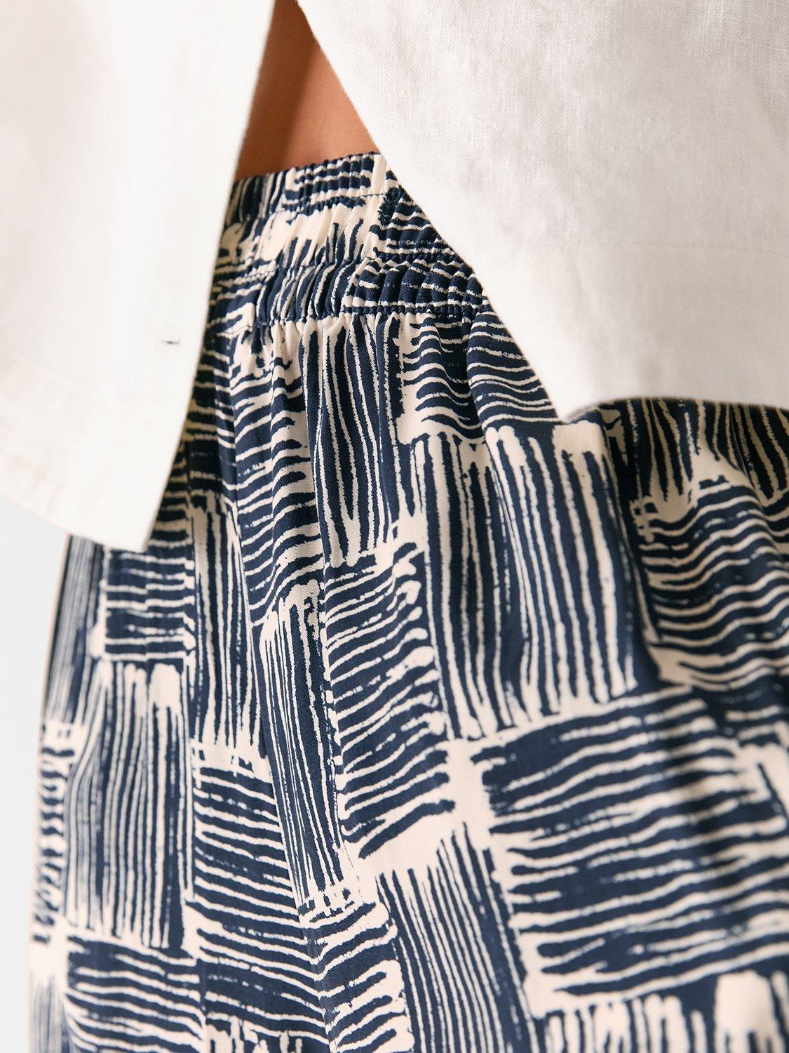 Product image 5 of 6, which shows Whistles Petite Hatch Squares Print Wide Leg Trousers, Navy/Multi, 6