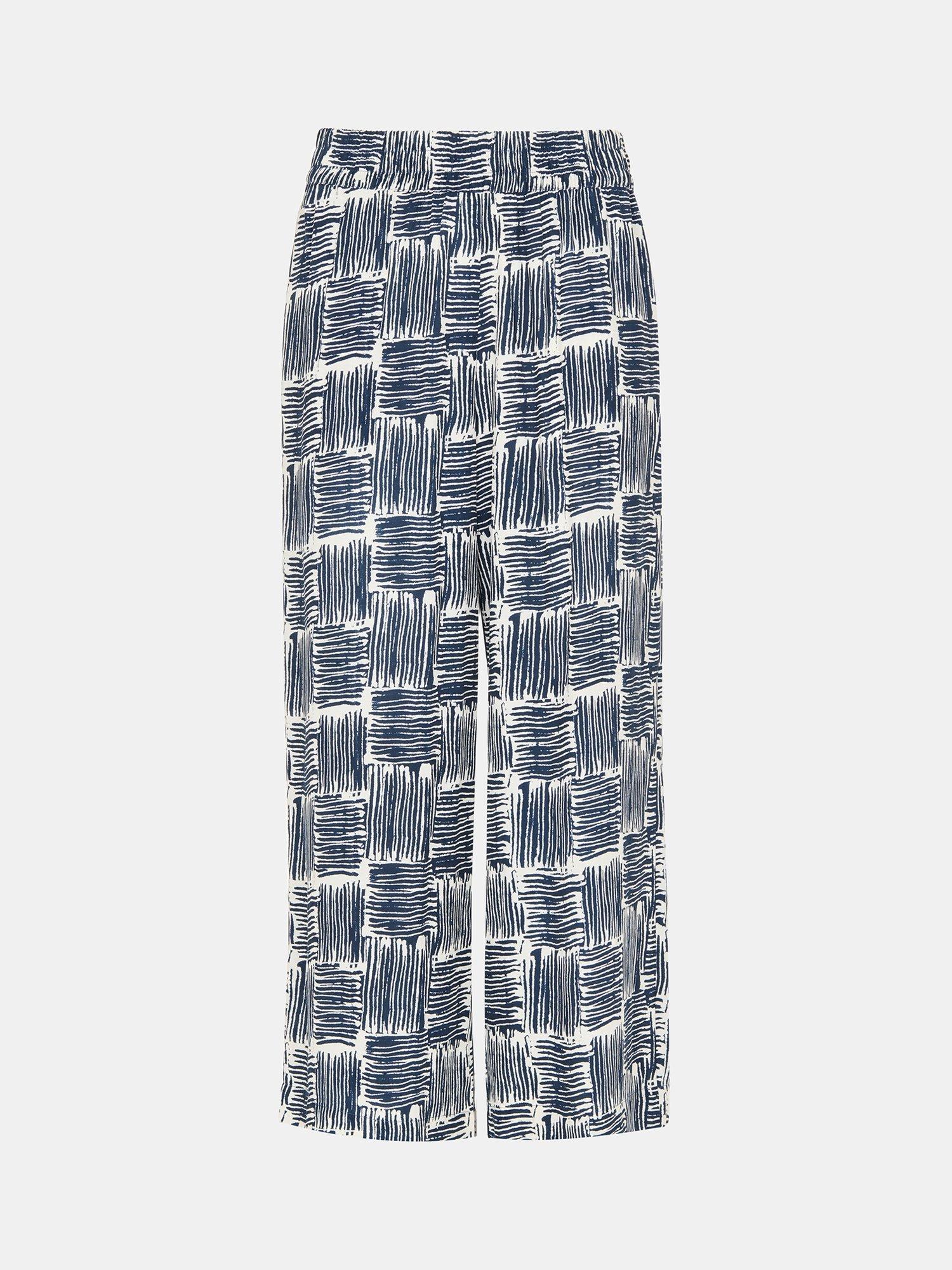 Product image 6 of 6, which shows Whistles Petite Hatch Squares Print Wide Leg Trousers, Navy/Multi, 6