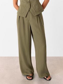 Whistles Petite Lottie Pinstripe Trousers, Khaki/Multi, Khaki/Multi