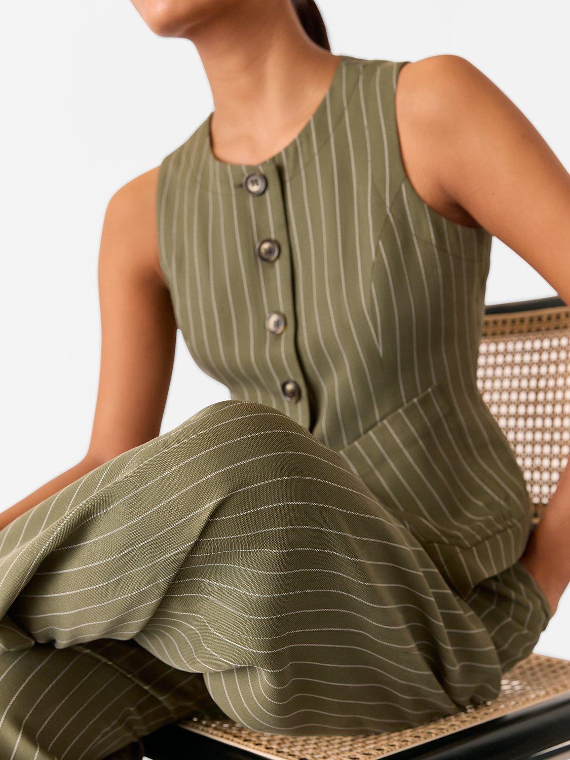 Product image 5 of 5, which shows Whistles Petite Lottie Pinstripe Trousers, Khaki/Multi, 6