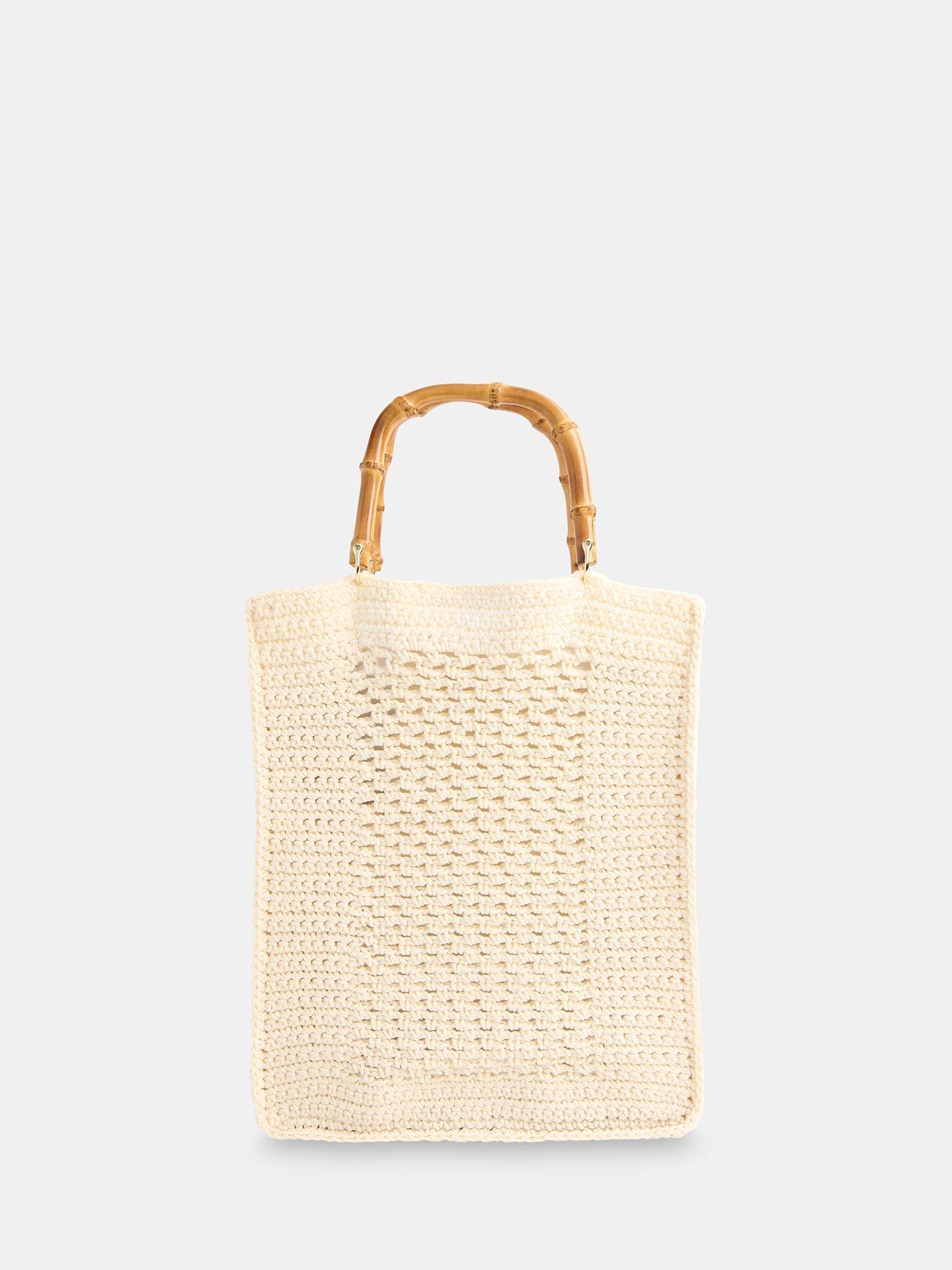 Product image 1 of 5, which shows Whistles Bamboo Handle Crochet Bag, Cream