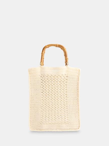 Whistles Bamboo Handle Crochet Bag, Cream, Cream