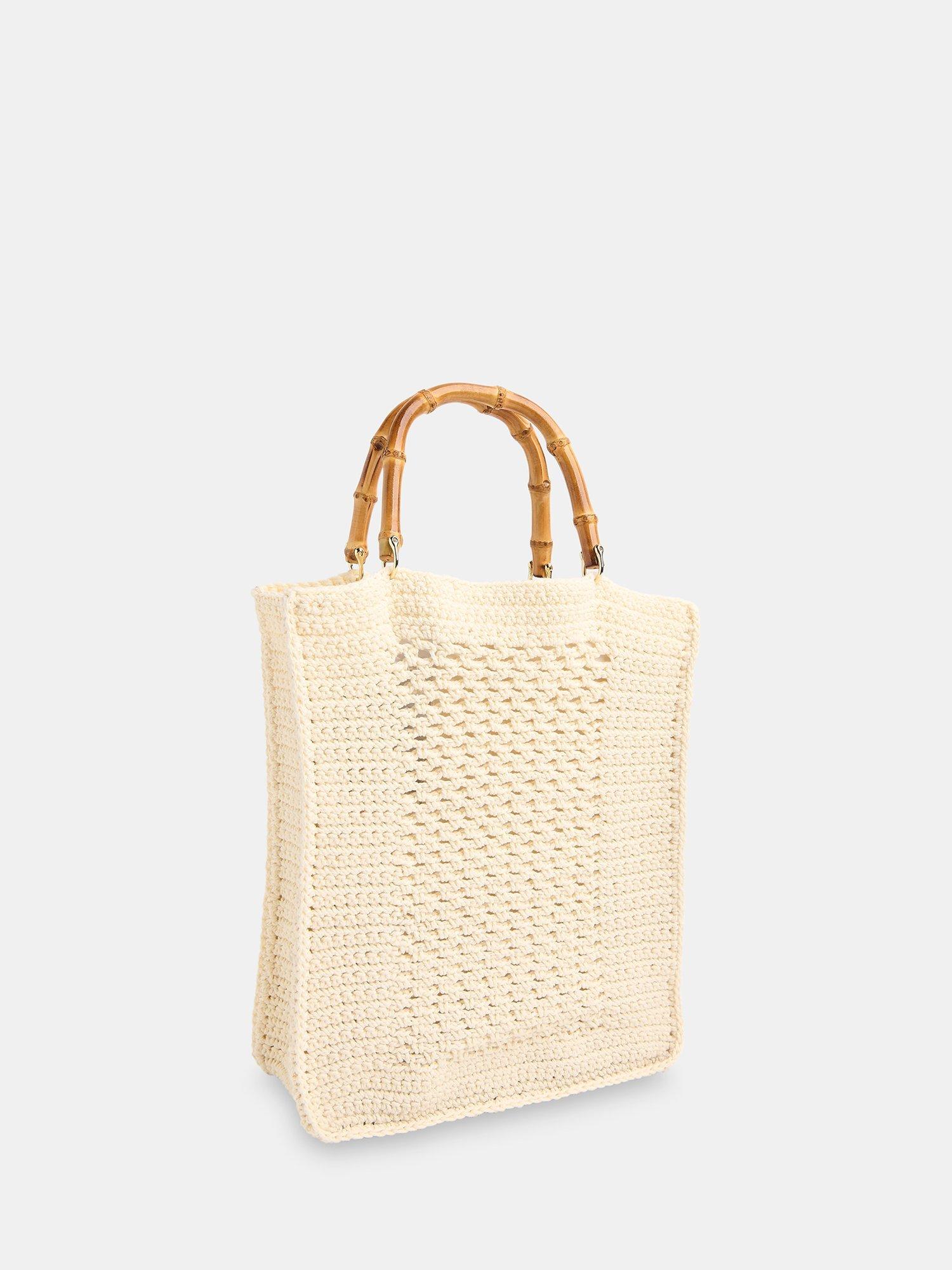 Product image 2 of 5, which shows Whistles Bamboo Handle Crochet Bag, Cream