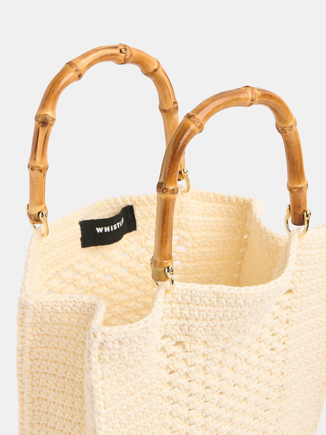 Product image 3 of 5, which shows Whistles Bamboo Handle Crochet Bag, Cream