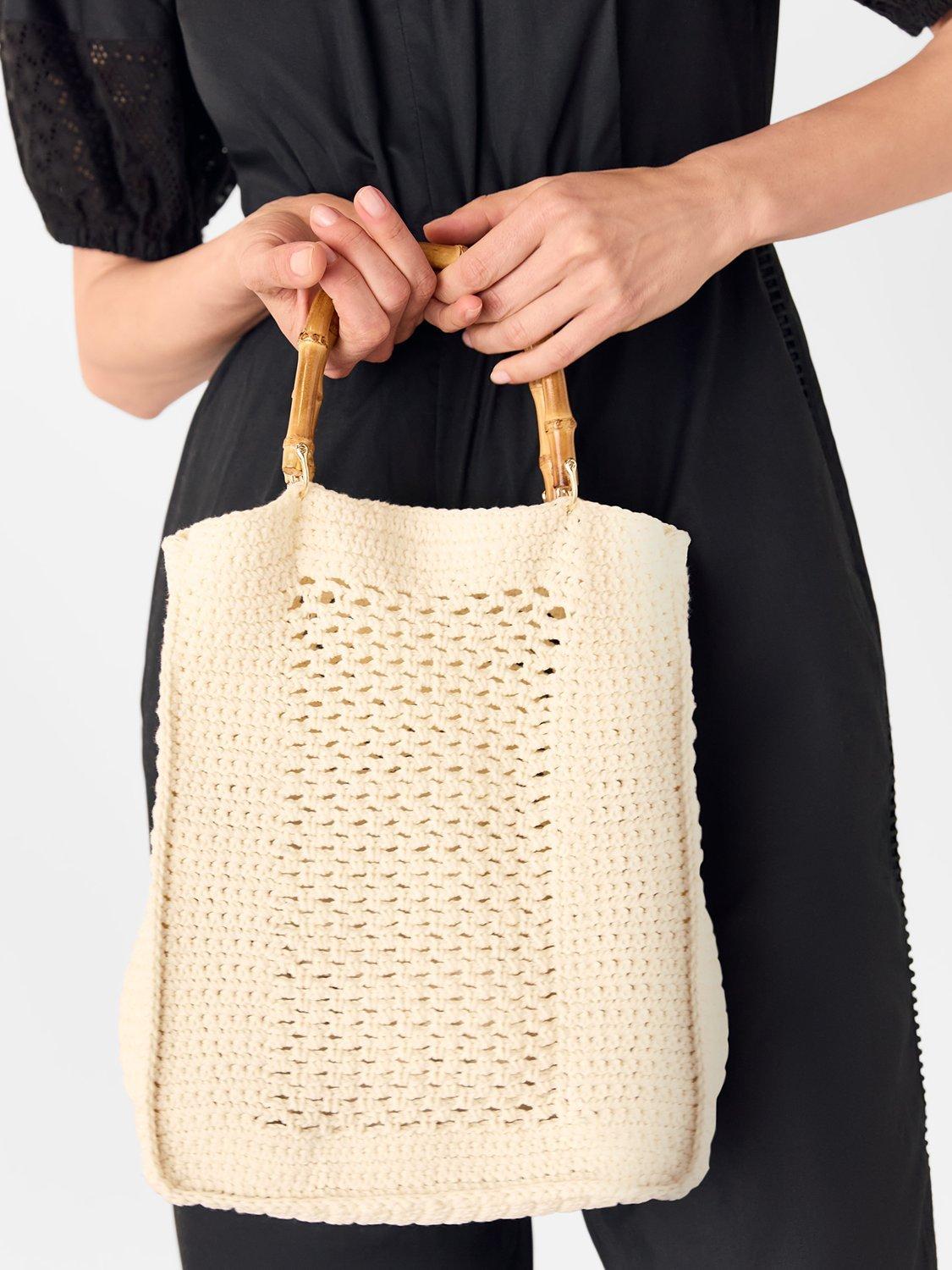 Product image 4 of 5, which shows Whistles Bamboo Handle Crochet Bag, Cream