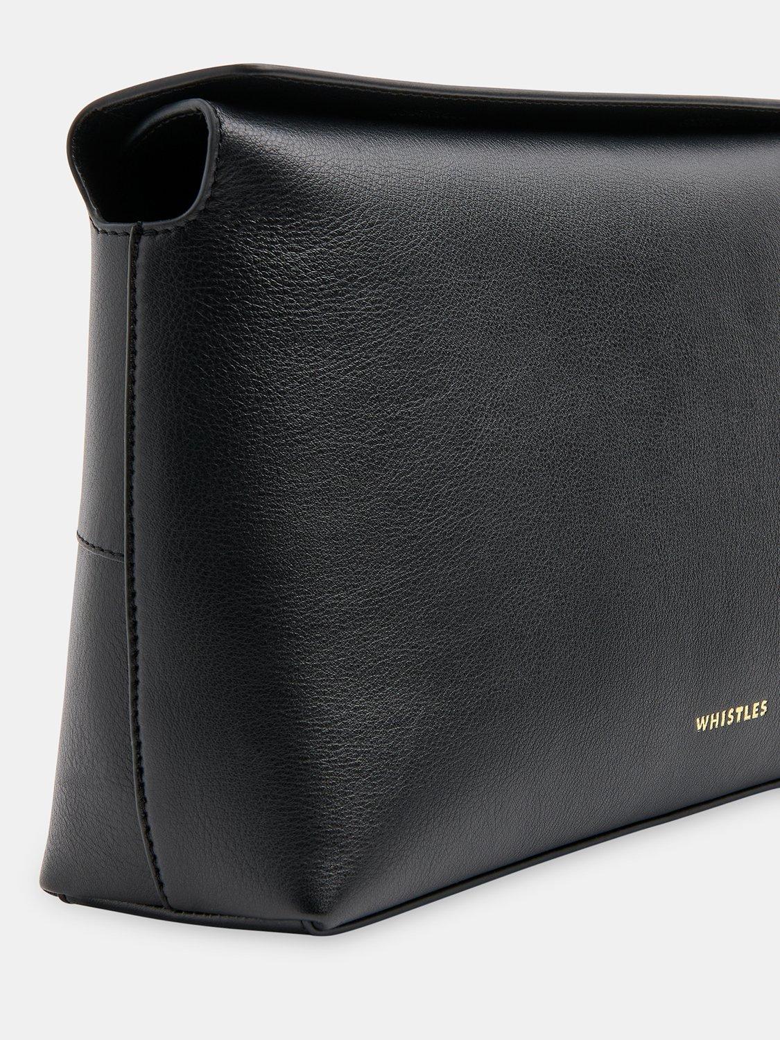 Product image 3 of 5, which shows Whistles Fia Fold Top Clutch Bag, Black