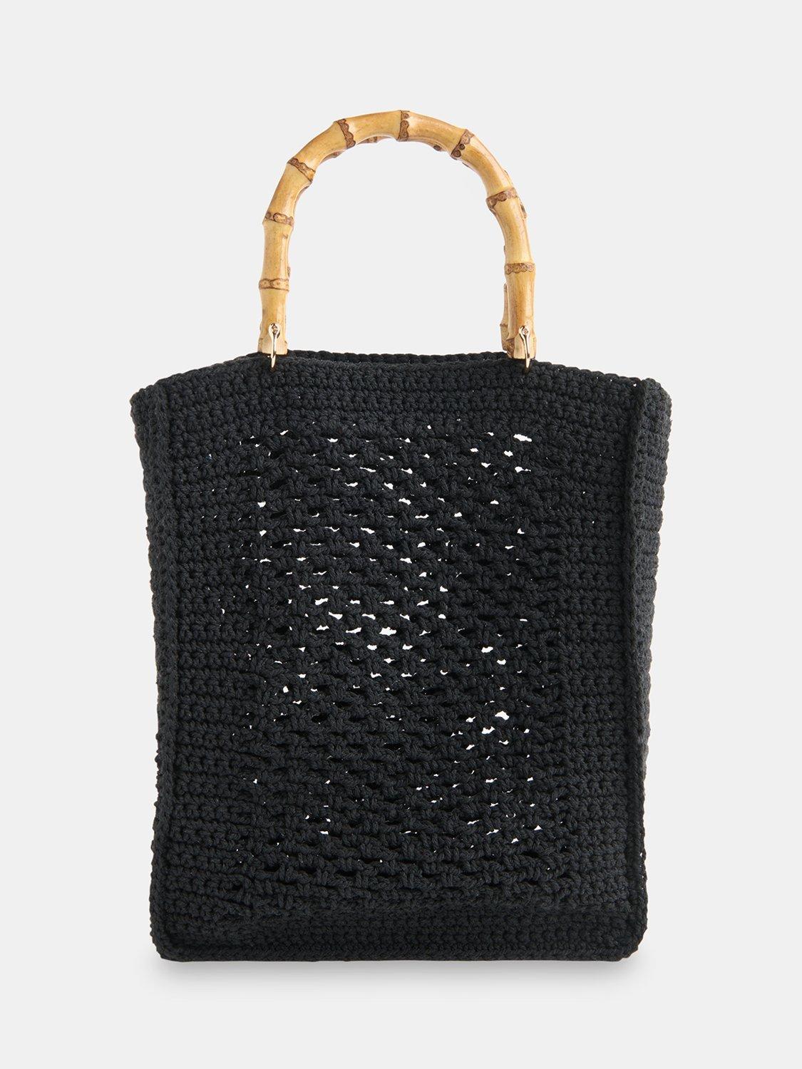 Product image 1 of 5, which shows Whistles Bamboo Handle Crochet Bag, Black