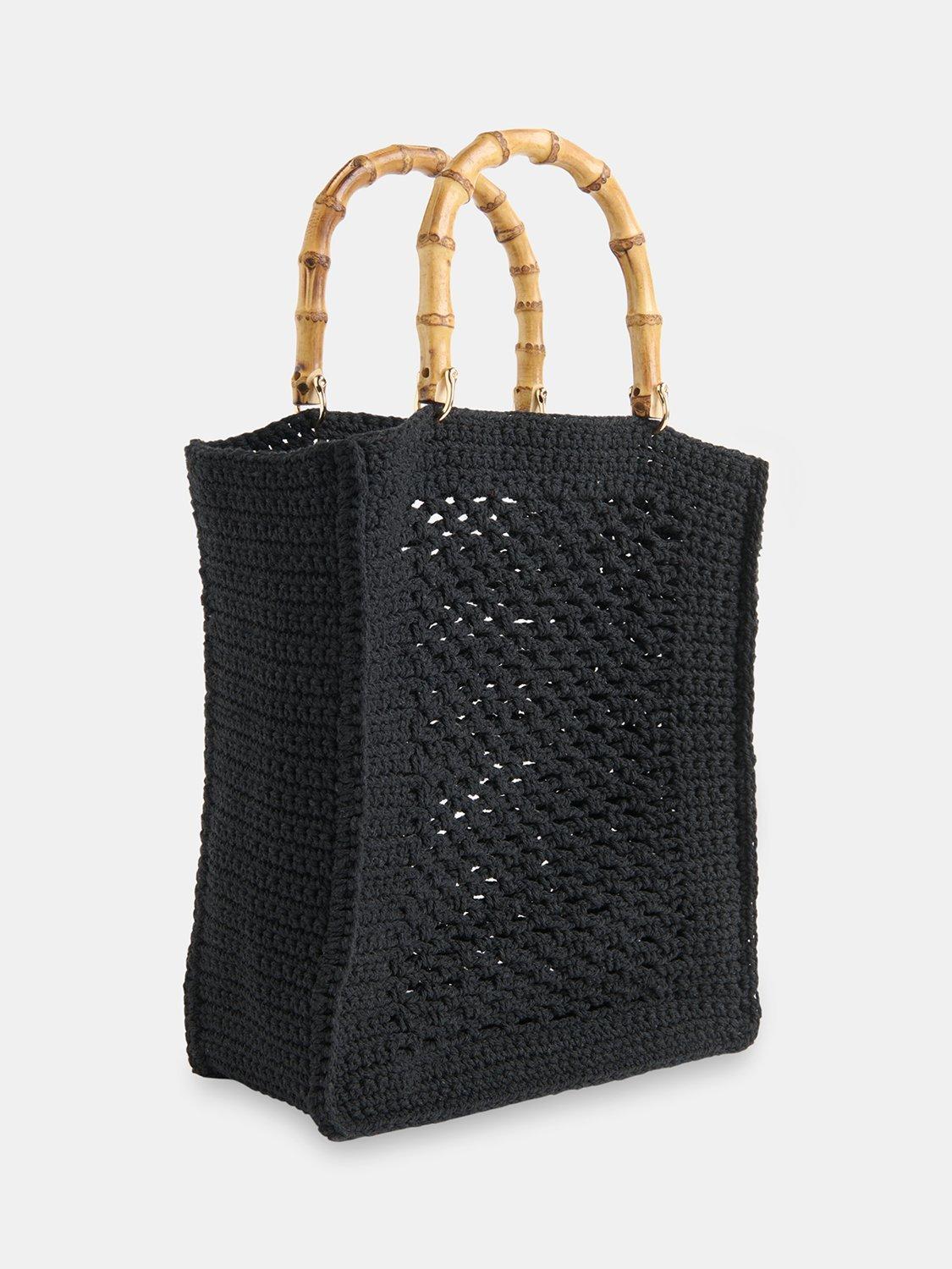 Product image 2 of 5, which shows Whistles Bamboo Handle Crochet Bag, Black