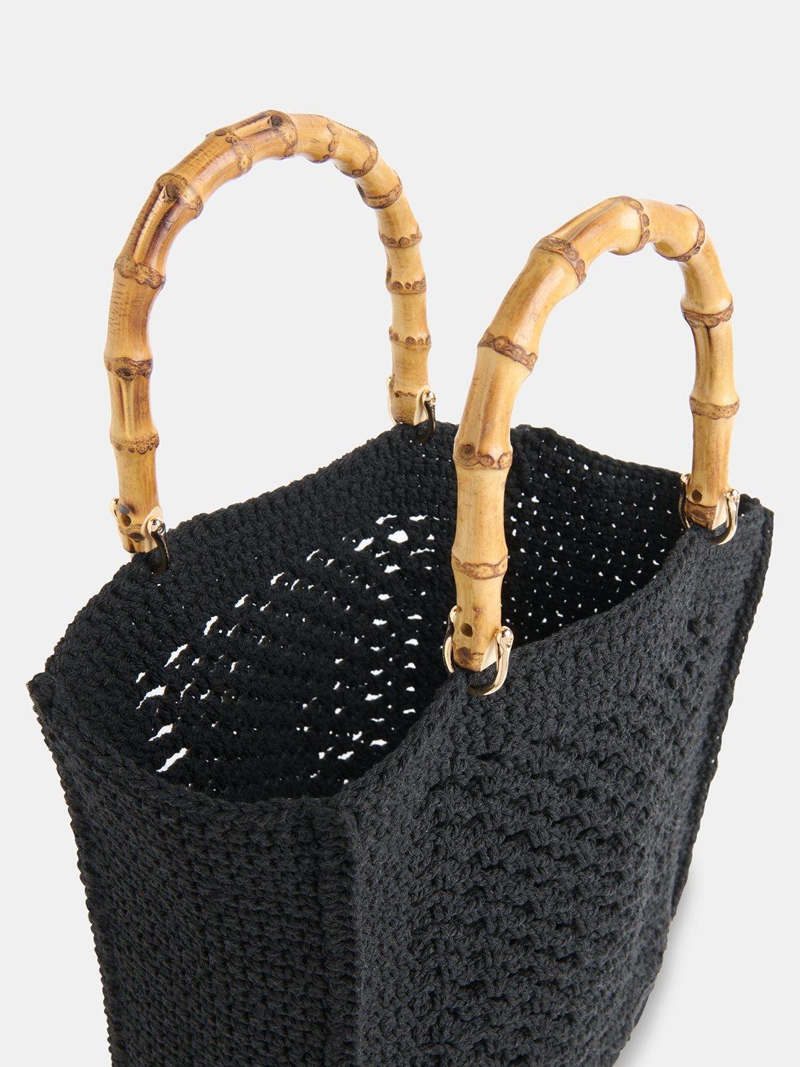 Product image 3 of 5, which shows Whistles Bamboo Handle Crochet Bag, Black