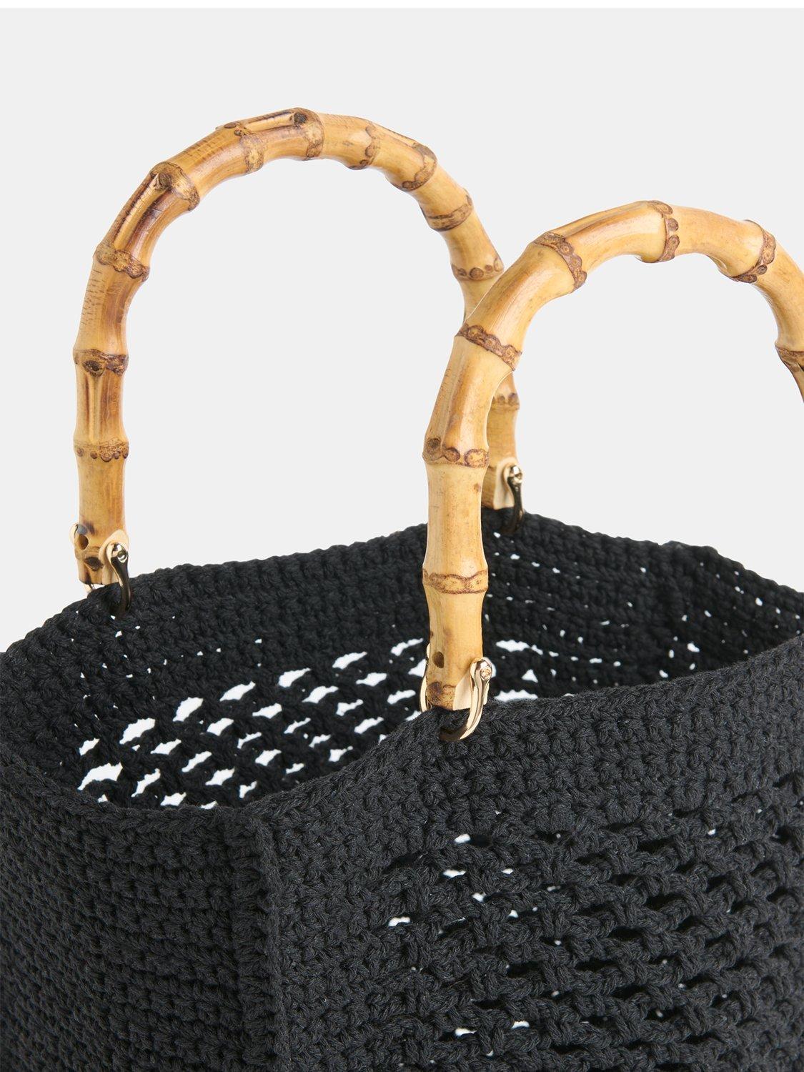 Product image 4 of 5, which shows Whistles Bamboo Handle Crochet Bag, Black