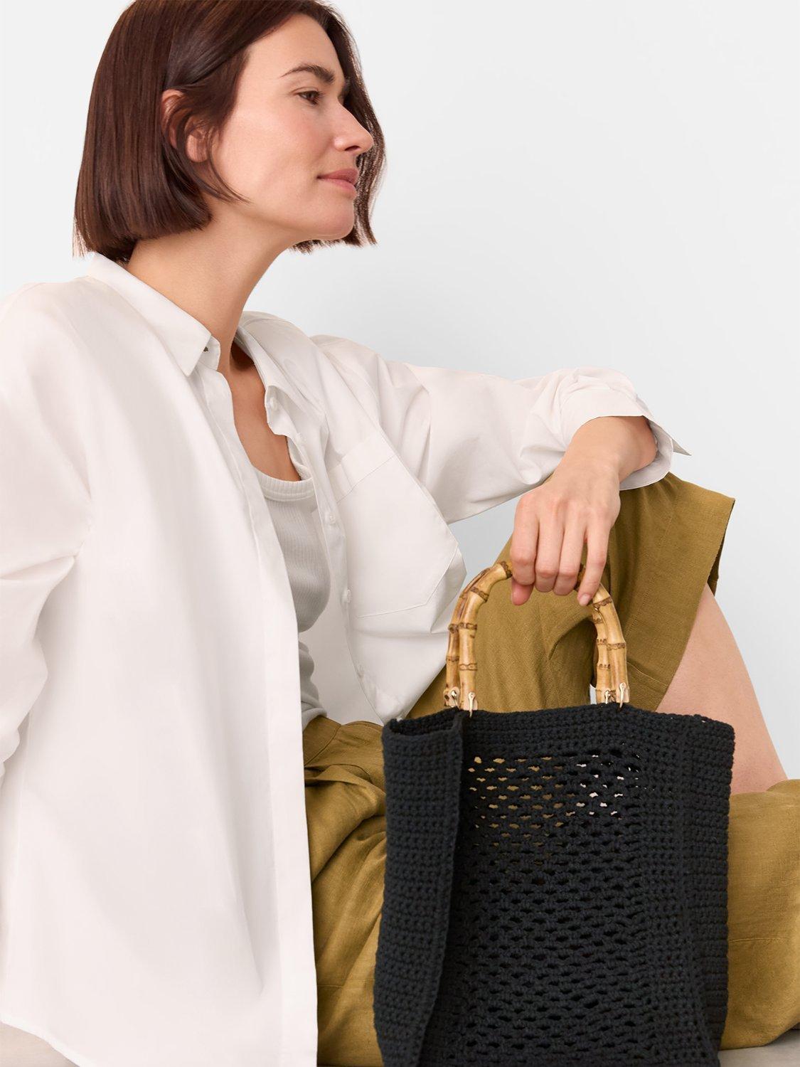 Product image 5 of 5, which shows Whistles Bamboo Handle Crochet Bag, Black