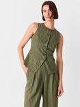 Whistles Lottie Pinstripe Tailored Waistcoat, Khaki/Multi