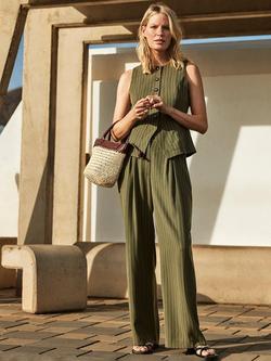 Whistles Lottie Pinstripe Tailored Waistcoat, Khaki/Multi, Khaki/Multi