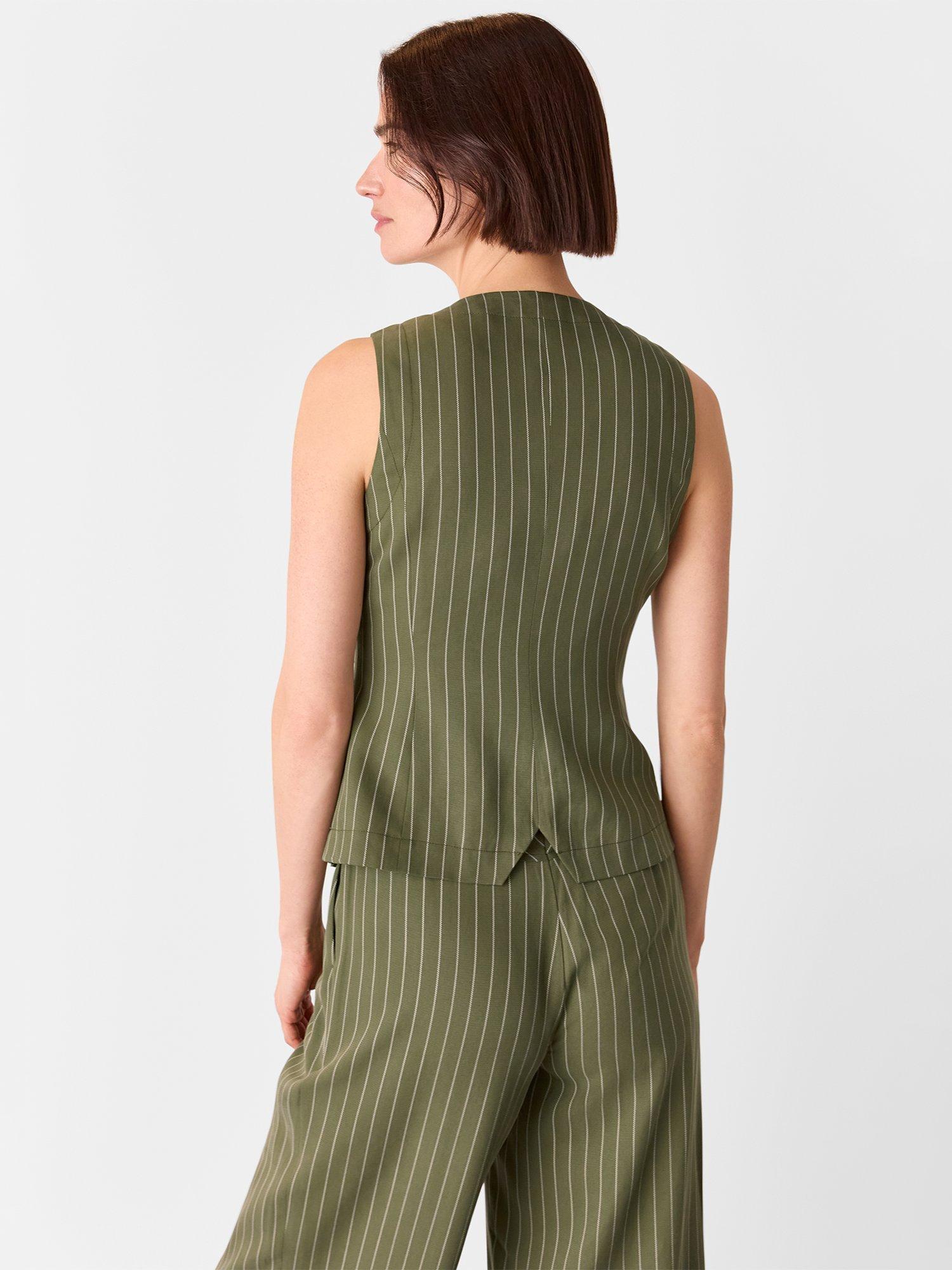 Product image 3 of 6, which shows Whistles Lottie Pinstripe Tailored Waistcoat, Khaki/Multi, 6