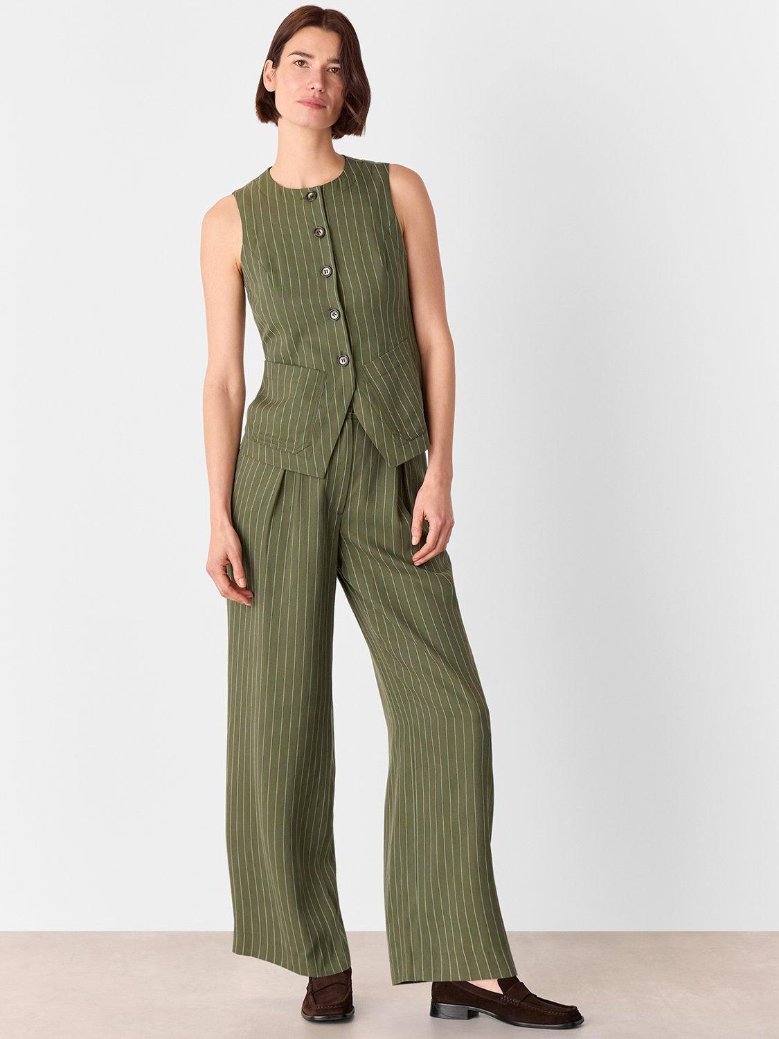 Product image 4 of 6, which shows Whistles Lottie Pinstripe Tailored Waistcoat, Khaki/Multi, 6