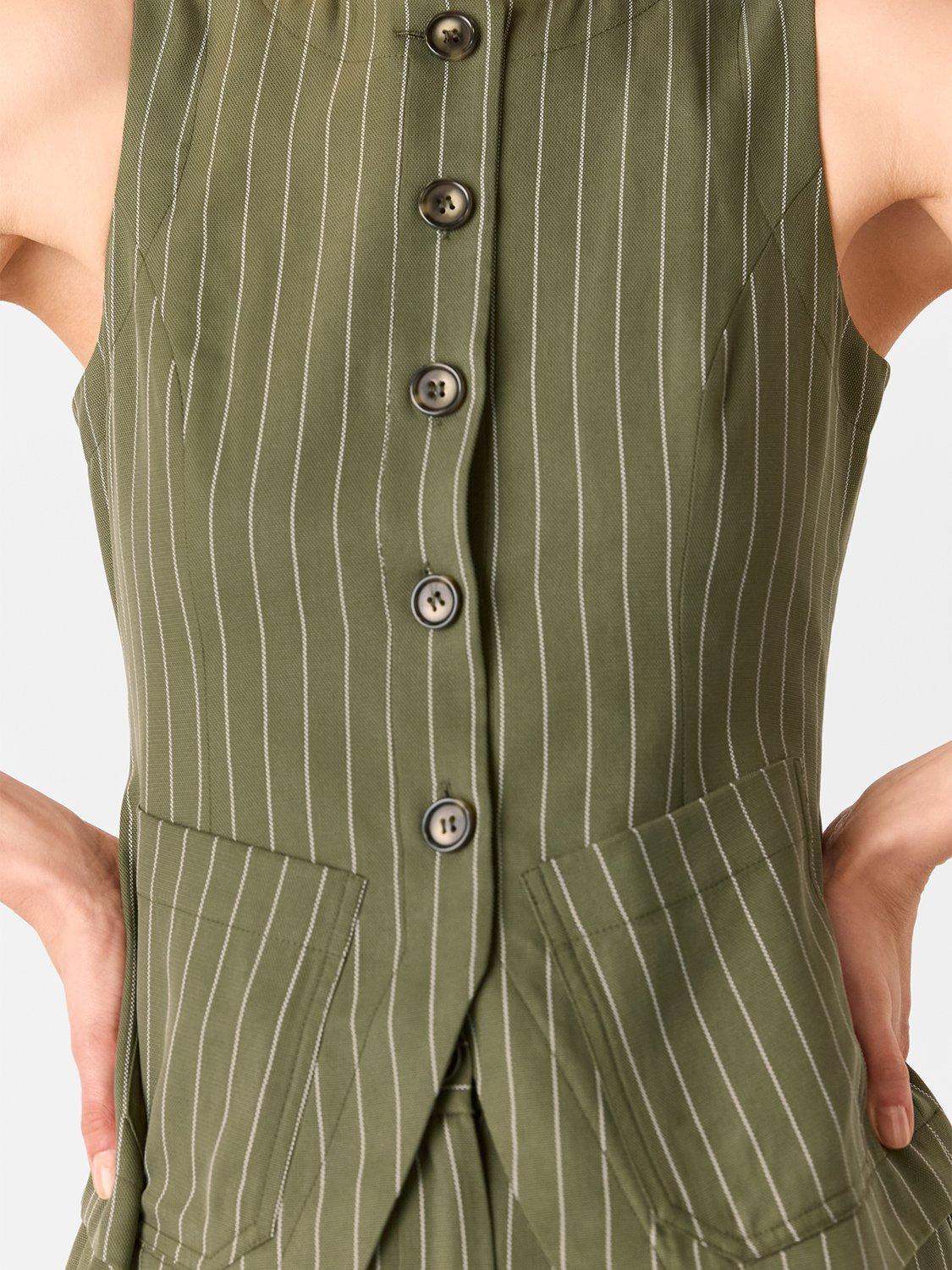 Product image 5 of 6, which shows Whistles Lottie Pinstripe Tailored Waistcoat, Khaki/Multi, 6