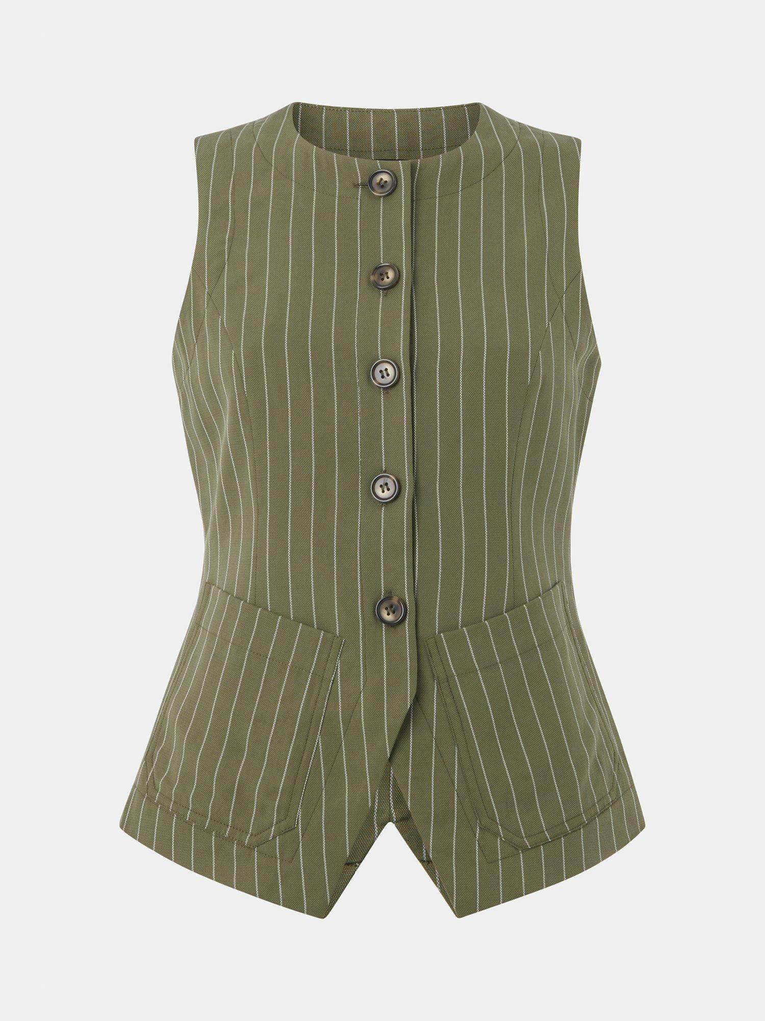Product image 6 of 6, which shows Whistles Lottie Pinstripe Tailored Waistcoat, Khaki/Multi, 6