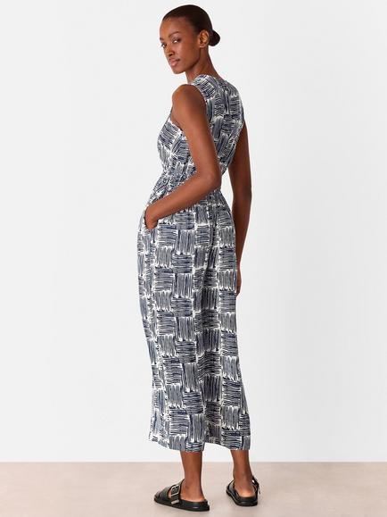 Whistles Sleeveless Hatch Square Print Jumpsuit, Navy/Multi - view 2, Navy/Multi