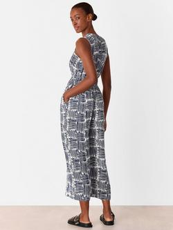 Whistles Petite Hatch Squares Jumpsuit, Navy/Multi - view 2, Navy/Multi