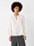 Whistles Broderie Anglaise V-Neck Blouse, White
