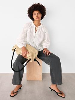 Whistles Broderie Anglaise V-Neck Blouse, White - view 2, White